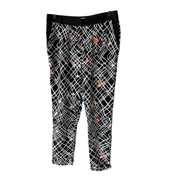 Etro Silk Pants Trousers Geometric Black White Orange Business Casual Size EU 40